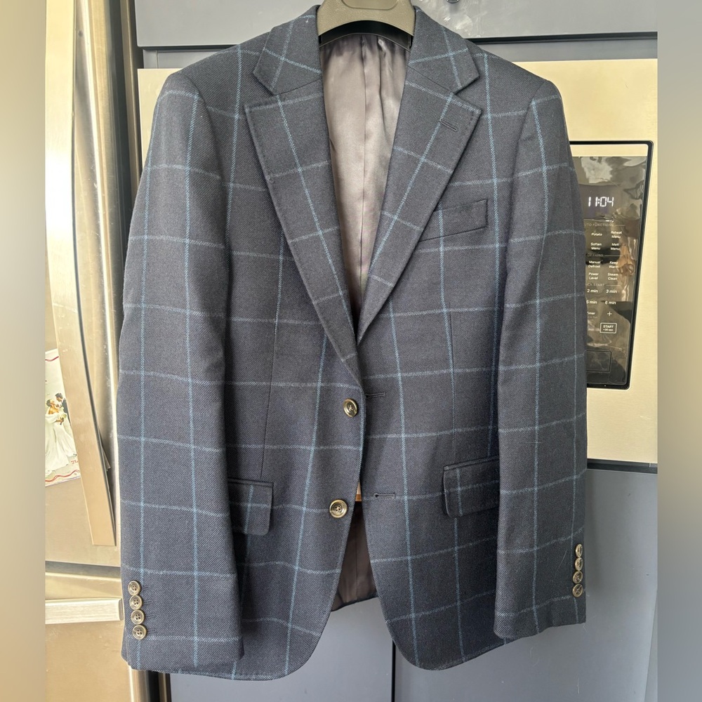 Wool Texture Twill Check Jacket - Navy